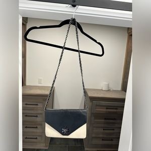 Tory Burch Black/Cream/Metallic Clutch with Chain Strap